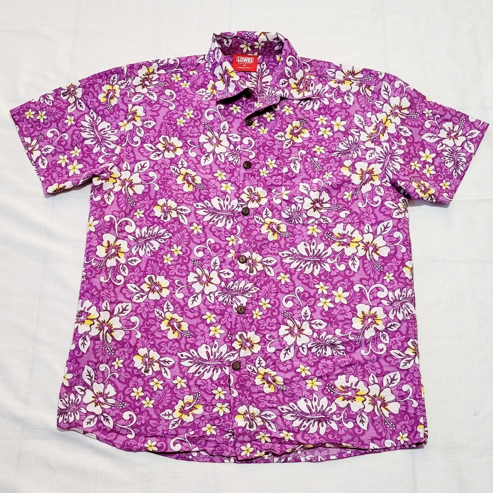 Men Aloha Shirt Cruise Tropical Luau Beach Hawaiian Party Pink Hibiscus Sz M
